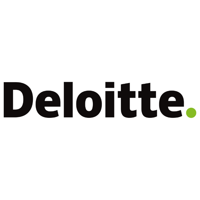 Deloitte logo in dark gray text with a small lime green dot on a solid black background.