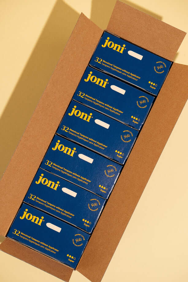 Open casepack of joni super tampons for commercial washrooms