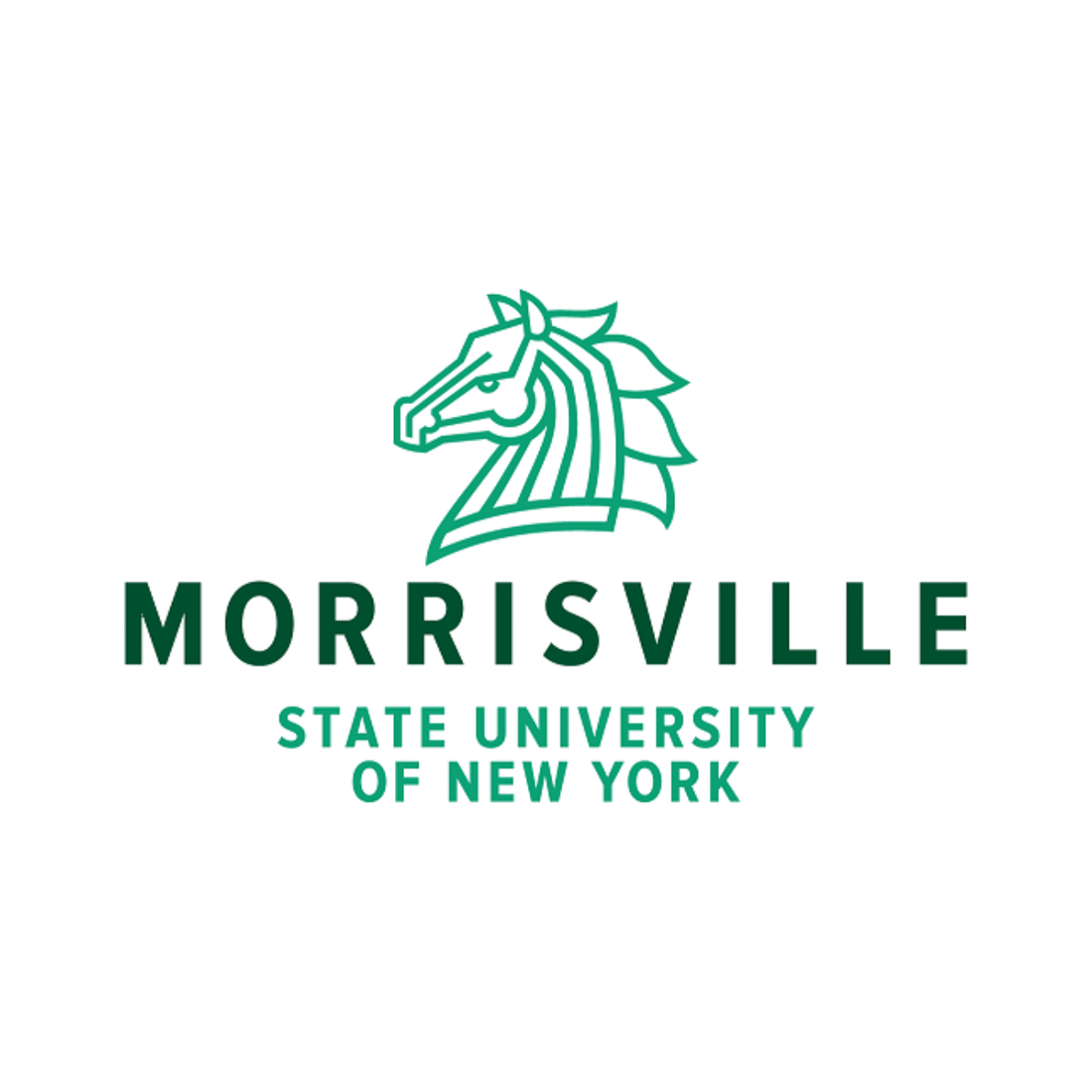 Green Morrisville State University of New York logo with a horse head icon and text on a white background.
